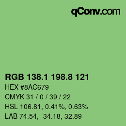 カラーコード: RGB 138.1 198.8 121 | qconv.com