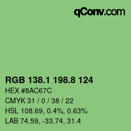 カラーコード: RGB 138.1 198.8 124 | qconv.com