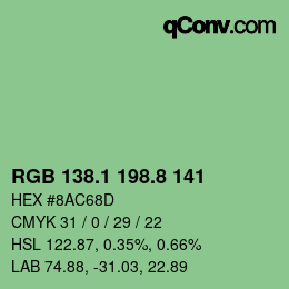 カラーコード: RGB 138.1 198.8 141 | qconv.com