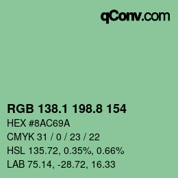 カラーコード: RGB 138.1 198.8 154 | qconv.com