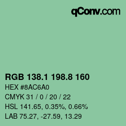 カラーコード: RGB 138.1 198.8 160 | qconv.com