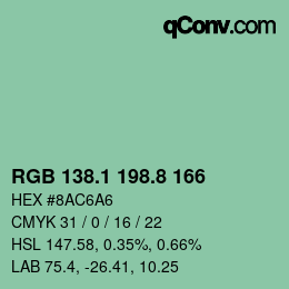 カラーコード: RGB 138.1 198.8 166 | qconv.com