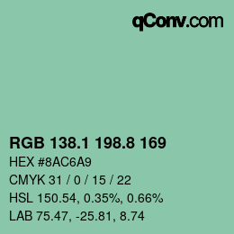 カラーコード: RGB 138.1 198.8 169 | qconv.com