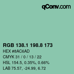 カラーコード: RGB 138.1 198.8 173 | qconv.com