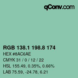 カラーコード: RGB 138.1 198.8 174 | qconv.com