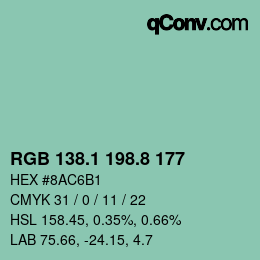 カラーコード: RGB 138.1 198.8 177 | qconv.com