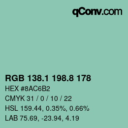 カラーコード: RGB 138.1 198.8 178 | qconv.com