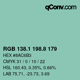 カラーコード: RGB 138.1 198.8 179 | qconv.com