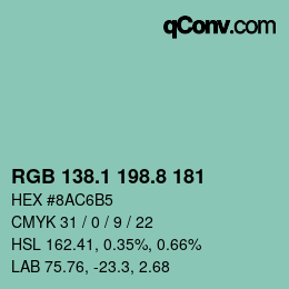 Color code: RGB 138.1 198.8 181 | qconv.com