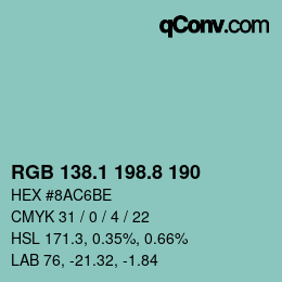 カラーコード: RGB 138.1 198.8 190 | qconv.com