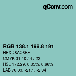 Color code: RGB 138.1 198.8 191 | qconv.com