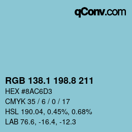 カラーコード: RGB 138.1 198.8 211 | qconv.com