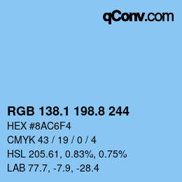 カラーコード: RGB 138.1 198.8 244 | qconv.com