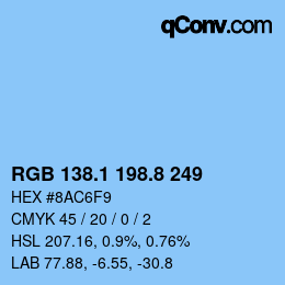 カラーコード: RGB 138.1 198.8 249 | qconv.com