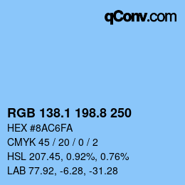 Color code: RGB 138.1 198.8 250 | qconv.com