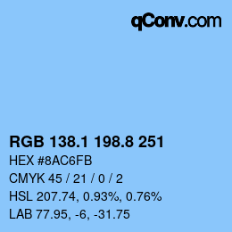 カラーコード: RGB 138.1 198.8 251 | qconv.com