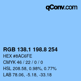 カラーコード: RGB 138.1 198.8 254 | qconv.com
