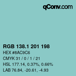 カラーコード: RGB 138.1 201 198 | qconv.com