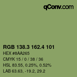 カラーコード: RGB 138.3 162.4 101 | qconv.com