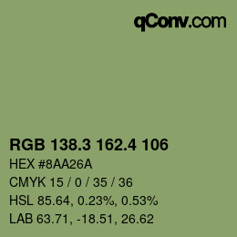カラーコード: RGB 138.3 162.4 106 | qconv.com
