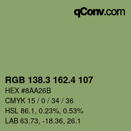 カラーコード: RGB 138.3 162.4 107 | qconv.com