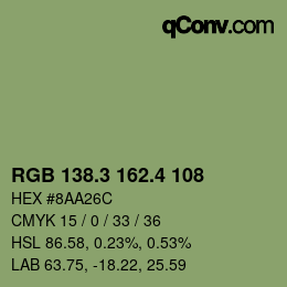 カラーコード: RGB 138.3 162.4 108 | qconv.com