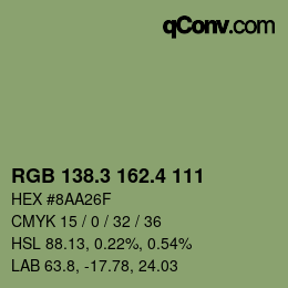カラーコード: RGB 138.3 162.4 111 | qconv.com