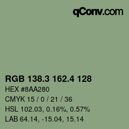 カラーコード: RGB 138.3 162.4 128 | qconv.com