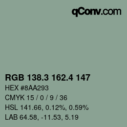 カラーコード: RGB 138.3 162.4 147 | qconv.com