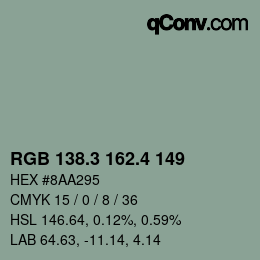カラーコード: RGB 138.3 162.4 149 | qconv.com