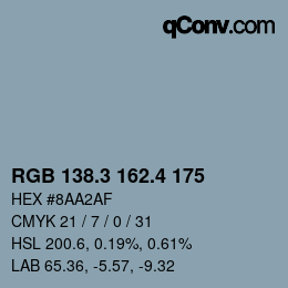 カラーコード: RGB 138.3 162.4 175 | qconv.com