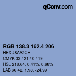 カラーコード: RGB 138.3 162.4 206 | qconv.com