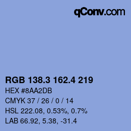 カラーコード: RGB 138.3 162.4 219 | qconv.com
