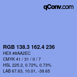 カラーコード: RGB 138.3 162.4 236 | qconv.com