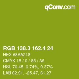 カラーコード: RGB 138.3 162.4 24 | qconv.com