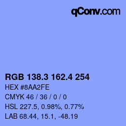 カラーコード: RGB 138.3 162.4 254 | qconv.com