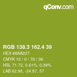 カラーコード: RGB 138.3 162.4 39 | qconv.com