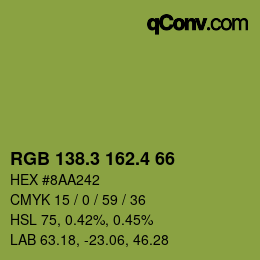 カラーコード: RGB 138.3 162.4 66 | qconv.com