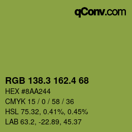 カラーコード: RGB 138.3 162.4 68 | qconv.com