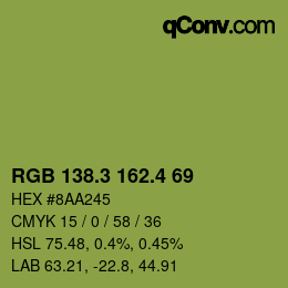 カラーコード: RGB 138.3 162.4 69 | qconv.com