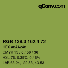 カラーコード: RGB 138.3 162.4 72 | qconv.com