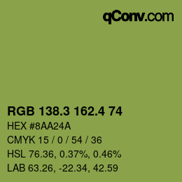カラーコード: RGB 138.3 162.4 74 | qconv.com