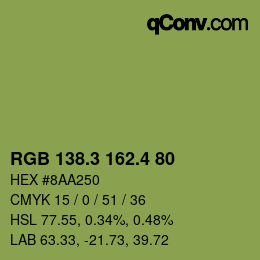 カラーコード: RGB 138.3 162.4 80 | qconv.com