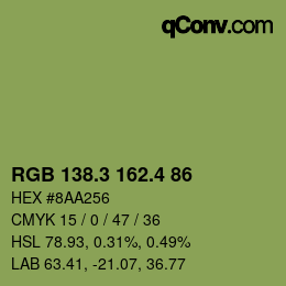カラーコード: RGB 138.3 162.4 86 | qconv.com