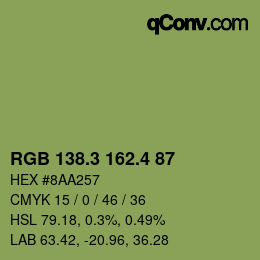 カラーコード: RGB 138.3 162.4 87 | qconv.com