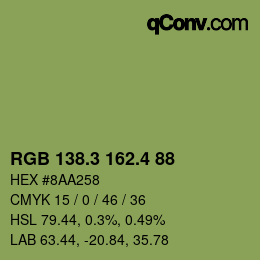 カラーコード: RGB 138.3 162.4 88 | qconv.com