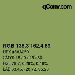 カラーコード: RGB 138.3 162.4 89 | qconv.com