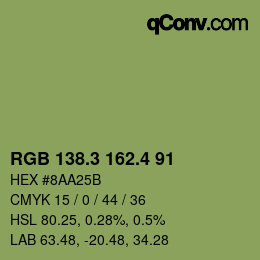 カラーコード: RGB 138.3 162.4 91 | qconv.com