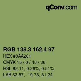 カラーコード: RGB 138.3 162.4 97 | qconv.com