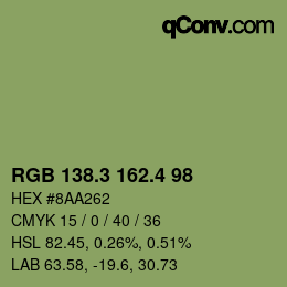 カラーコード: RGB 138.3 162.4 98 | qconv.com